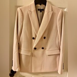 Ann Taylor double-breasted cream jacket with black buttons